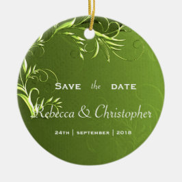 Elegant Chartreuse Green Save the Date Keramik Ornament