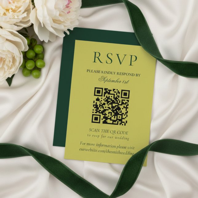 Elegant Chartreuse Minimalist Wedding QR Code RSVP Karte (Elegant Chartreuse Minimalist Wedding QR Code RSVP Card)