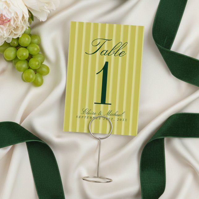 Elegant Chartreuse Simple Stripe Pattern Wedding Tischnummer (Elegant Chartreuse Simple Stripe Pattern Wedding Table Number)