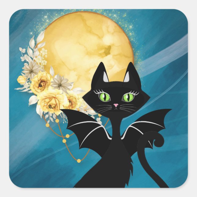 Élégant chat noir | Chat de chaume | Sticker Hallo (Devant)