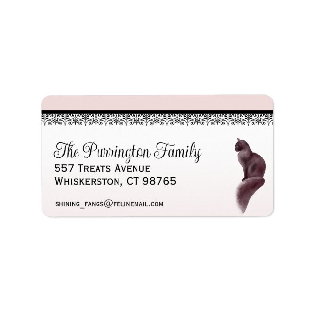 Élégant chat, rose et noir, étiquette d'adresse de (Devant)