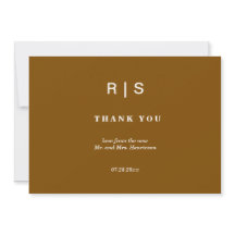 Elégant châtaigner Brown Monogramme Mariage Merci