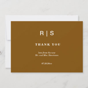 Elégant châtaigner Brown Monogramme Mariage Merci
