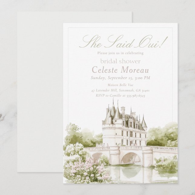 Elegant Chateau French Romance Bridal Shower Einladung (Vorne/Hinten)