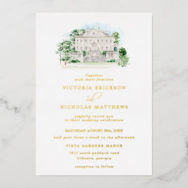 Elegant Chateau | Wasserfarbenmanor Hochzeit Folieneinladung