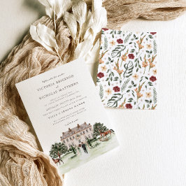 Elegant Chateau | Watercolor English Manor Wedding Einladung