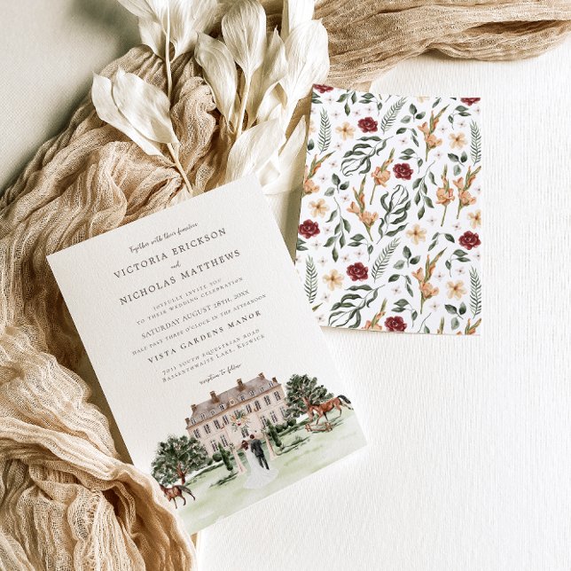Elegant Chateau | Watercolor English Manor Wedding Einladung (Von Creator hochgeladen)