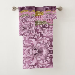 Élégant chatterie florale monogramme d'or rose vio