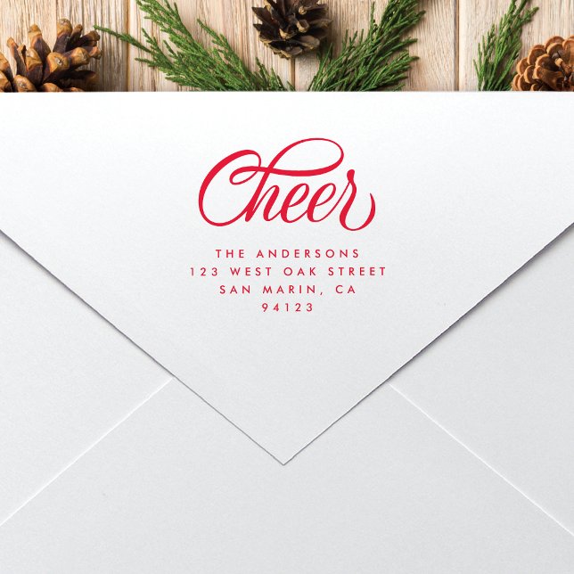 Elegant Cheer Script Weihnachts-Rücksendeadresse Gummistempel (Von Creator hochgeladen)