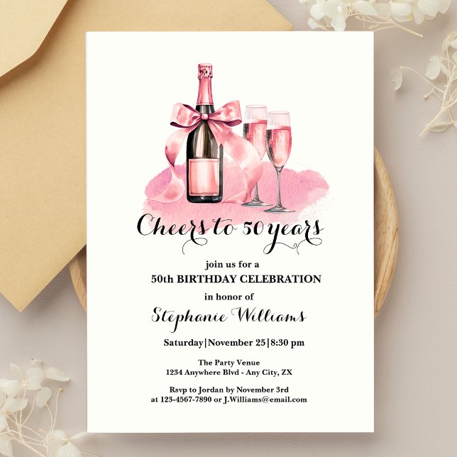 Elegant Cheers bis 50 Jahre Champagne 50. Geburtst Einladung (Von Creator hochgeladen)