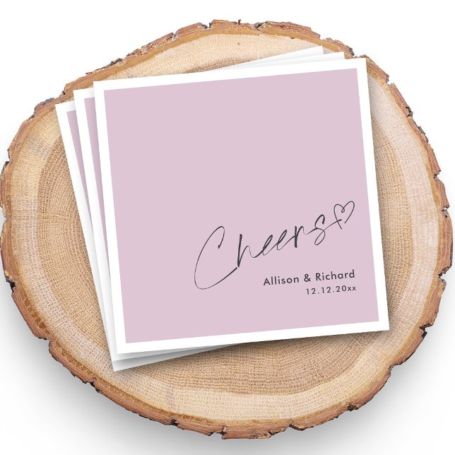 Elegant Cheers Hand Lettering Lilac Wedding Serviette (Personalized Elegant Cheers Hand Lettering Modern Lilac Wedding Napkins With Names and Date)
