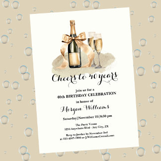 Elegant Cheers to 40 Years Champagne 40th Birthday Einladung