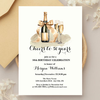 Elegant Cheers to 50 Years Champagne 50. Geburtsta Einladung