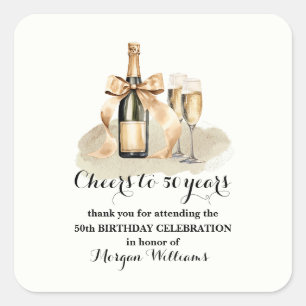 Elegant Cheers to 50 Years Champagne 50. Geburtsta Quadratischer Aufkleber