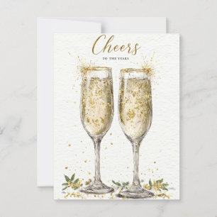 Elegant "Cheers to the Years" Goldener Champagner Postkarte