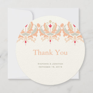Elegant Cherry and Peach Damask Wedding Vielen Dan Dankeskarte