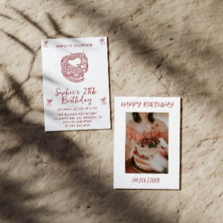 Elegant Cherry Birthday Invitation with Heart Cake Einladung