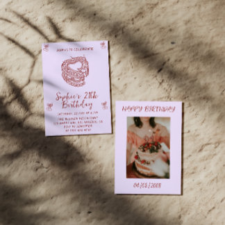 Elegant Cherry Birthday Invitation with Heart Cake Einladung