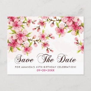 Elegant Cherry Blossom 40. Geburtstag Save the Dat Postkarte