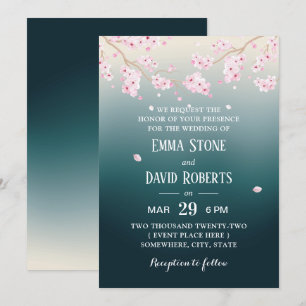 Elegant Cherry Blossom Aquamarin Ombre Floral Wedd Einladung