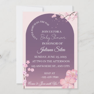 Elegant Cherry Blossom Purple Arch Baby Shower Einladung
