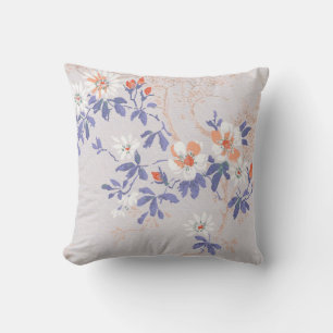 ELEGANT CHERRY BLOSSOM SILVER RED BLUE CUSHION KISSEN