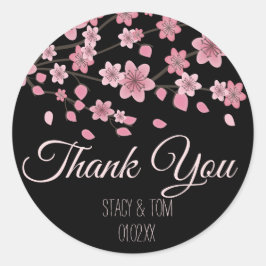 Elegant Cherry Blossom Tree Petals Black Wedding Runder Aufkleber