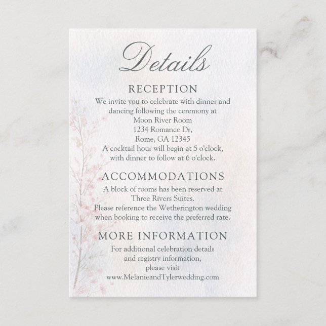 Elegant Cherry Blossom Wedding Details Card Begleitkarte (Vorderseite)