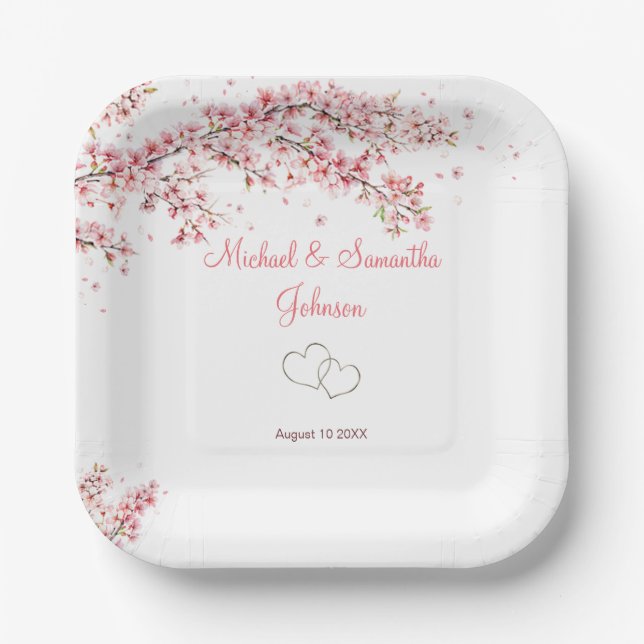 Elegant Cherry Blossom Wedding Pappteller (Vorderseite)