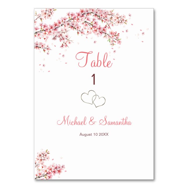 Elegant Cherry Blossom Wedding Tischnummer (Vorderseite)