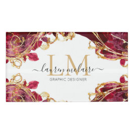 Elegant Cherry Red & Gold Monogram Script  Namenschild