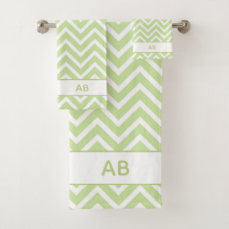 Elegant Chevron Pattern & Monogram on Sage Green
