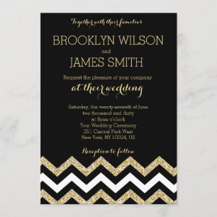 Elégant Chevron Wedding Invitations Or Et Noir