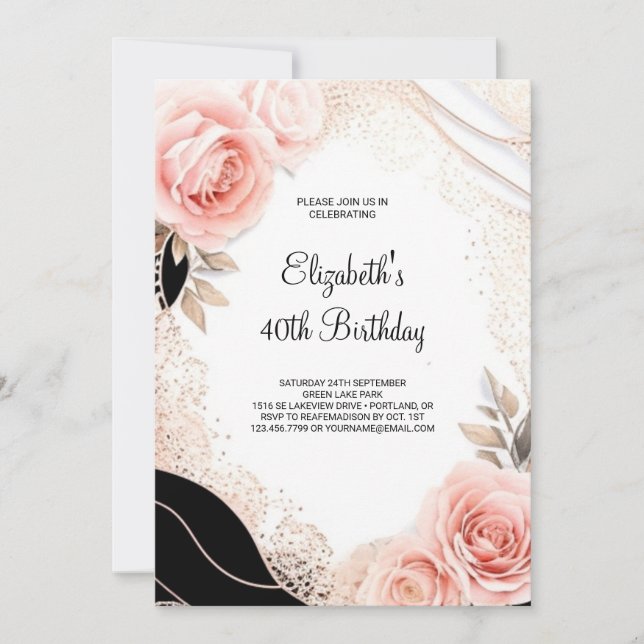 Elegant Chic Adult 40. Geburtstag Einladung (Vorderseite)