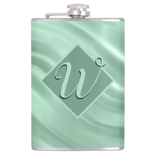 Elegant Chic Aquamarin Swirl Monogram Initial Stil Flachmann (Vorderseite)