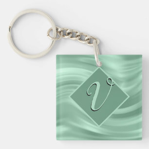 Elegant Chic Aquamarin Swirl Monogram Initial Styl Schlüsselanhänger