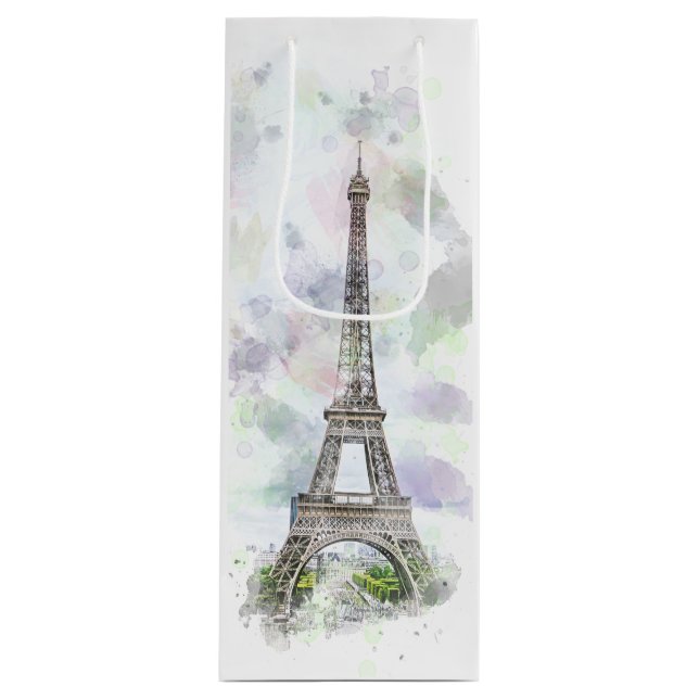 Elegant Chic Artistic Eiffel Tower Paris, Frankrei Geschenktüte Für Weinflaschen (Vorderseite)