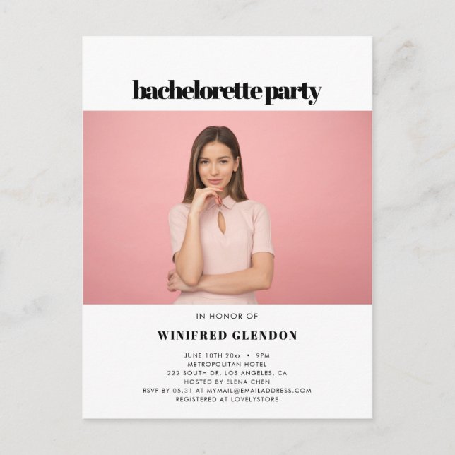 Elégant & chic bachelorette fête photo invitation (Devant)