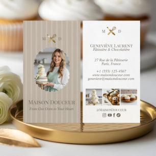 Elegant Chic Bäckerei Streifen & Gold Schneebesen Visitenkarte