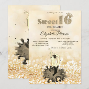 Elegant Chic Ballerina Gold Bokeh Sweet 16 Einladung