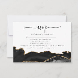 Elégant Chic Black Gold Agate Wedding Carte RSVP