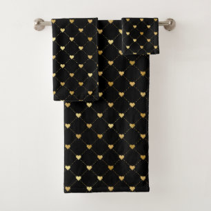 Élégant Chic Black Gold Hearts Motif