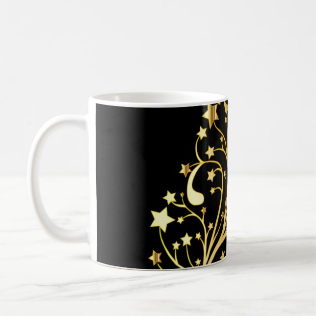 Élégant Chic Black Gold Stars Stylish Party Mug (Gauche)