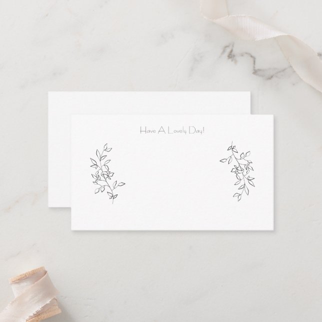 Elegant Chic Black & White Botanical Leaves Cards Platzkarte (Vorderseite/Rückseite Beispiel)