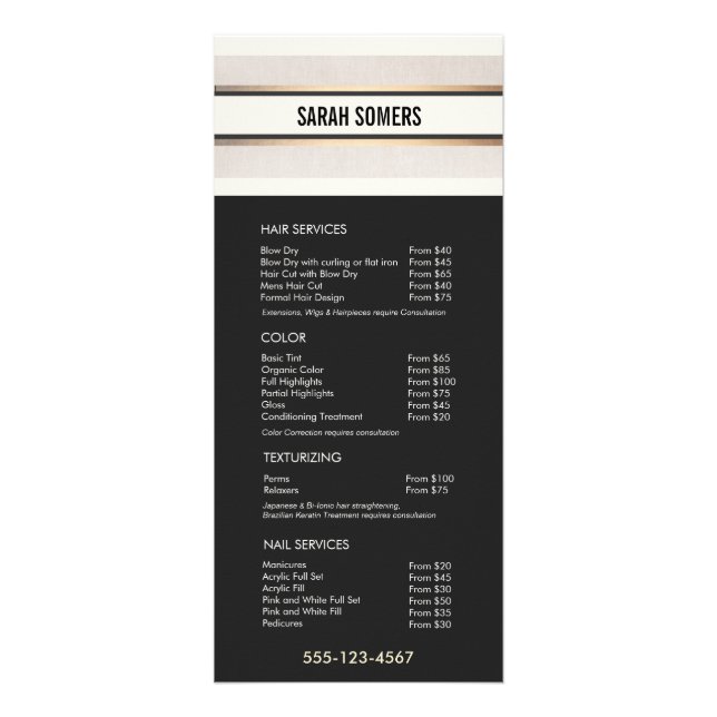 Elegant Chic Black White Tarifs Menu Service (Devant)