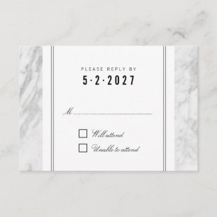Elégant Chic blanc Gris Marbre Mariage RSVP Carte 