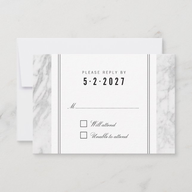 Elégant Chic blanc Gris Marbre Mariage RSVP Carte  (Devant)