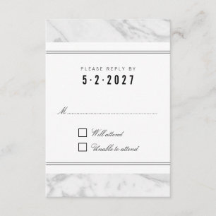 Elégant Chic blanc Gris Marbre Mariage RSVP Carte 