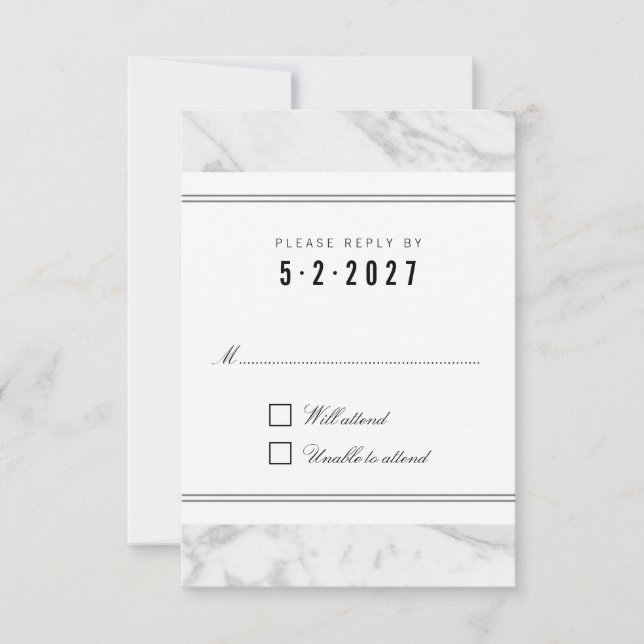 Elégant Chic blanc Gris Marbre Mariage RSVP Carte  (Devant)