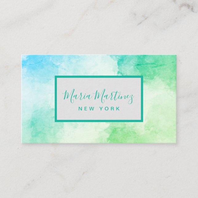 Elegant Chic Blue Green Aquarell Visitenkarte (Vorderseite)